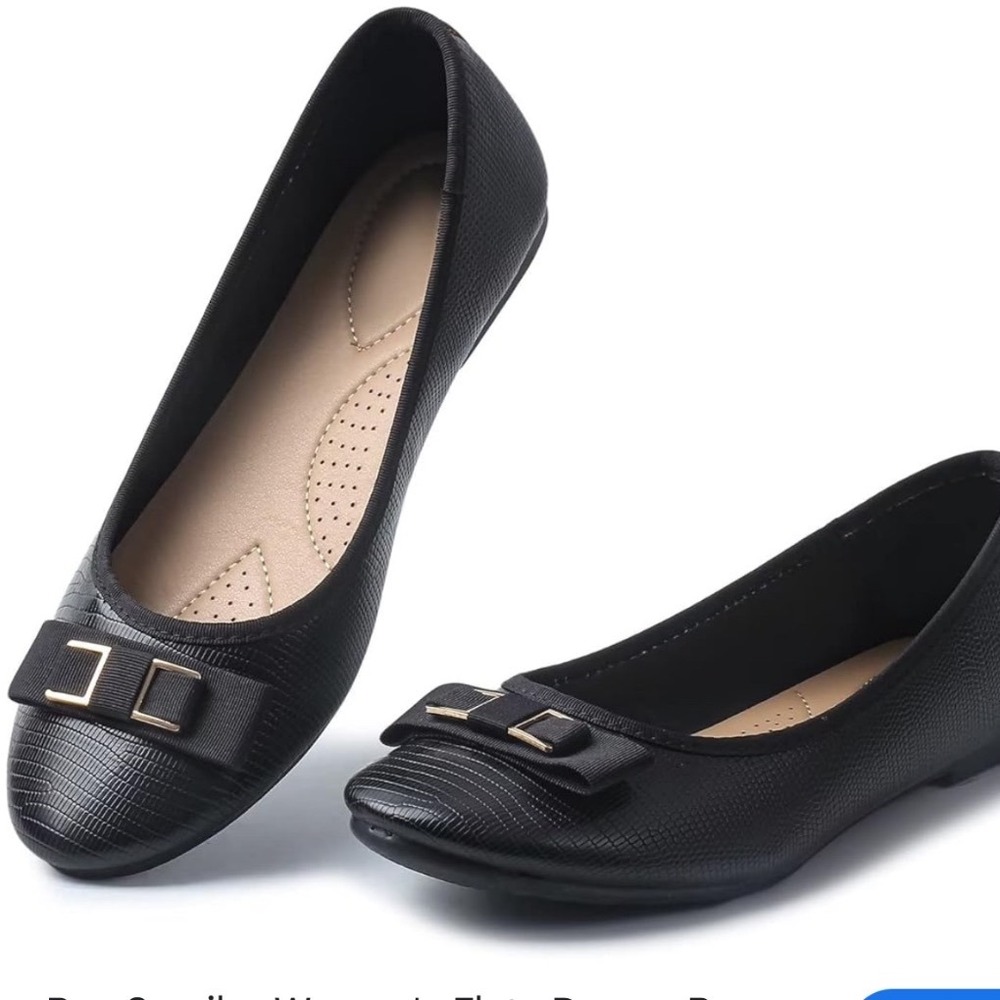 Samilor Black Reptile Embossed Bow Work Office Flats Women's Size 9